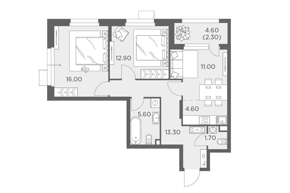 Продаётся 2-комнатная квартира, 67.4 м²