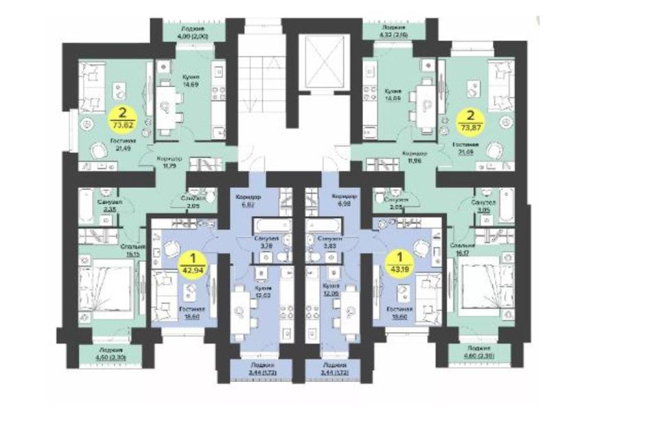 Продаётся 1-комнатная квартира, 43 м²