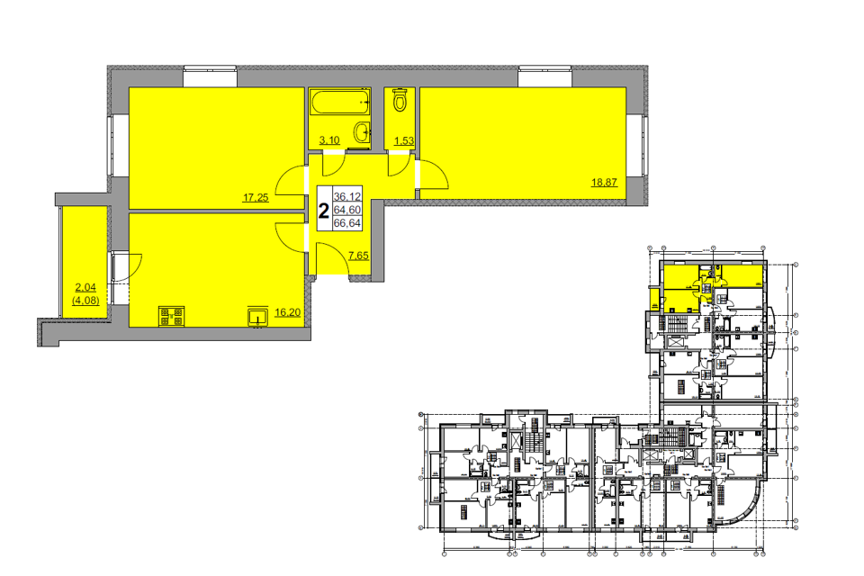 Продаётся 2-комнатная квартира, 66.94 м²