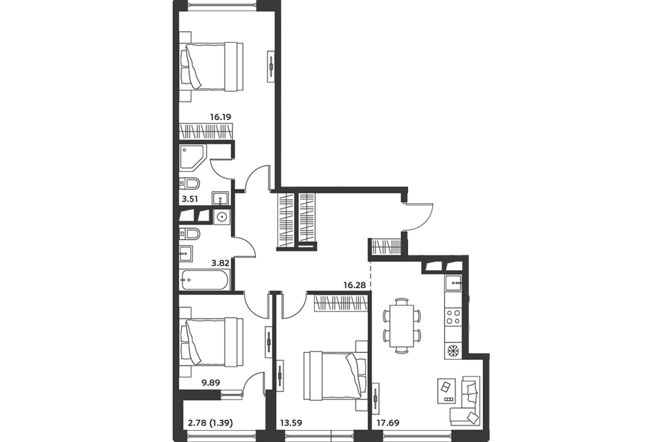 Продаётся 3-комнатная квартира, 81.45 м²