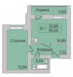 Продаётся студия, 46.66 м²