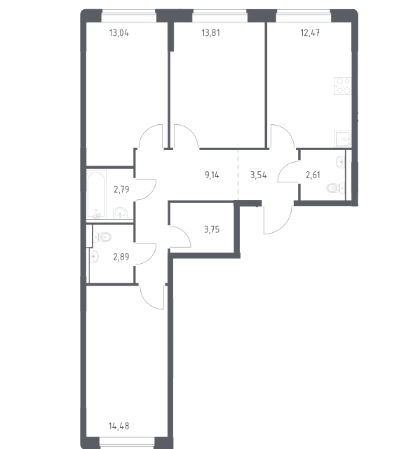 Продаётся 3-комнатная квартира, 78.52 м²