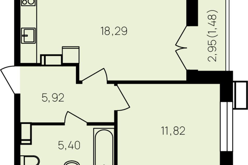 Продаётся 1-комнатная квартира, 44.4 м²