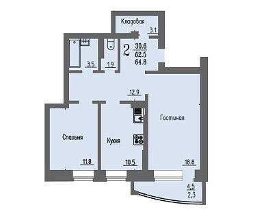Продаётся 2-комнатная квартира, 64.8 м²