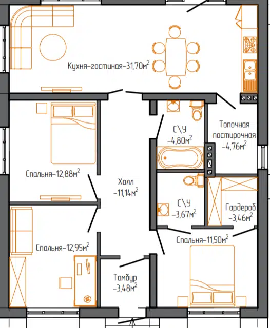 Продаётся 1-этажный дом, 126 м²