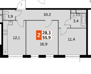 Продаётся 2-комнатная квартира, 56 м²