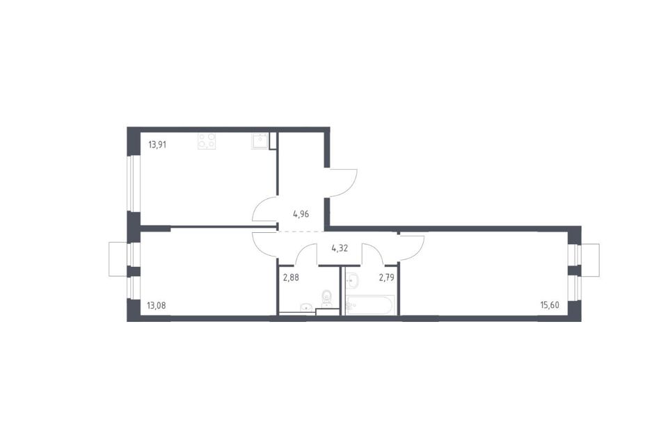 Продаётся 2-комнатная квартира, 57.54 м²