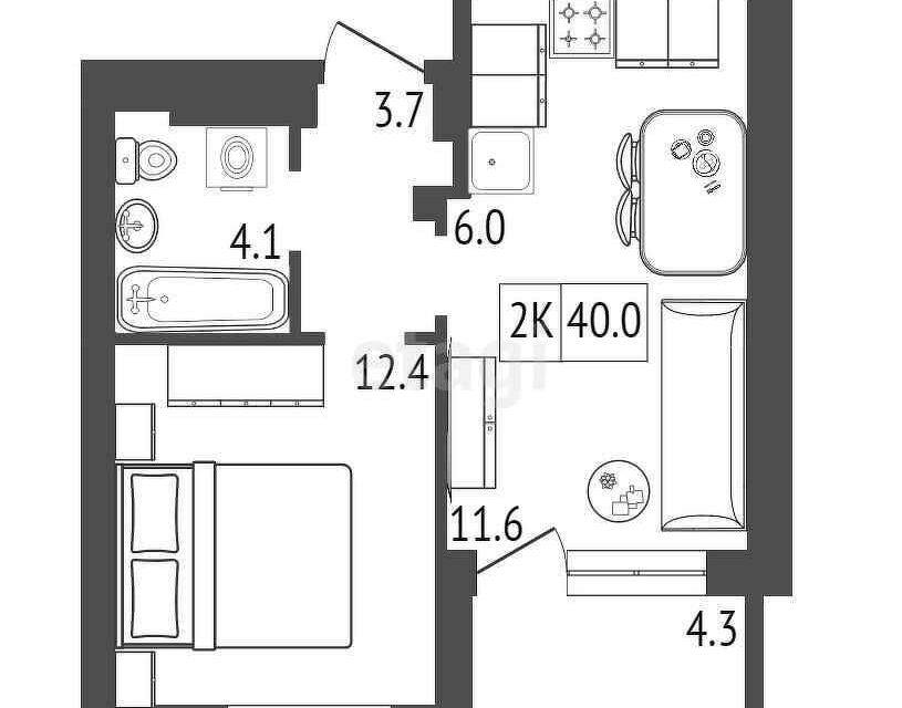Продаётся 1-комнатная квартира, 40 м²