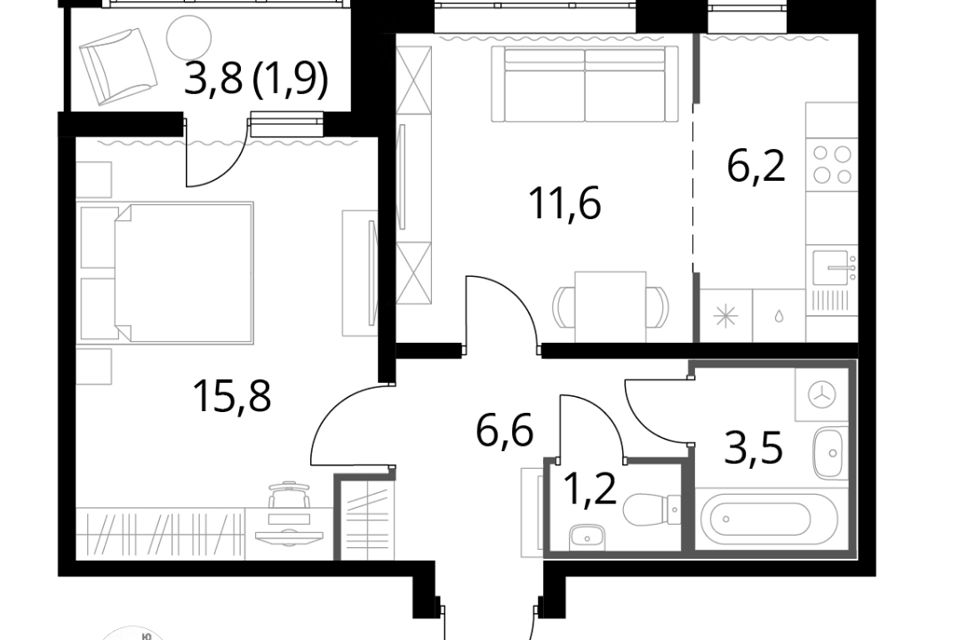 Продаётся 1-комнатная квартира, 46.8 м²