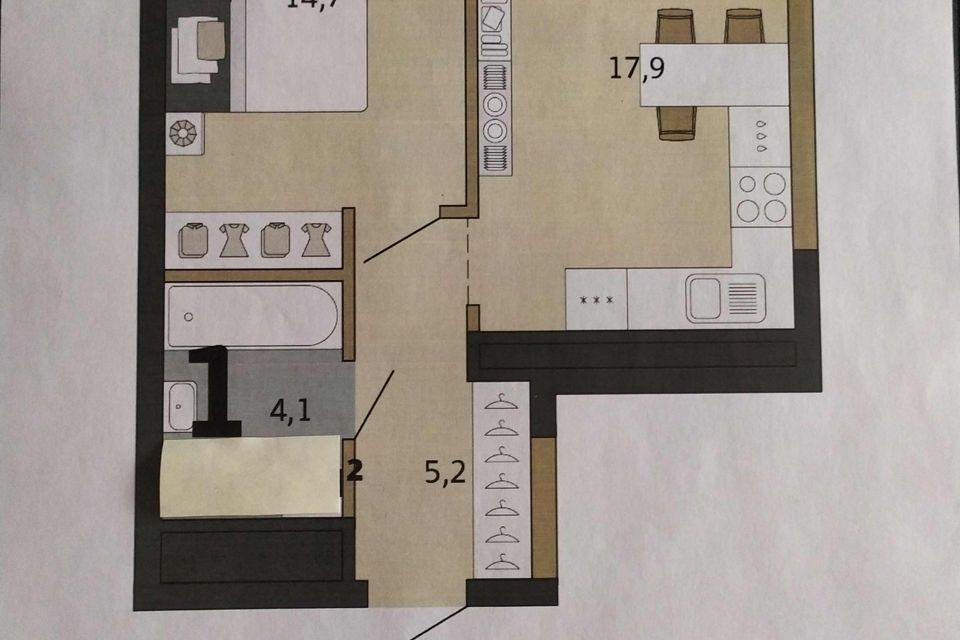 Продаётся 1-комнатная квартира, 43 м²