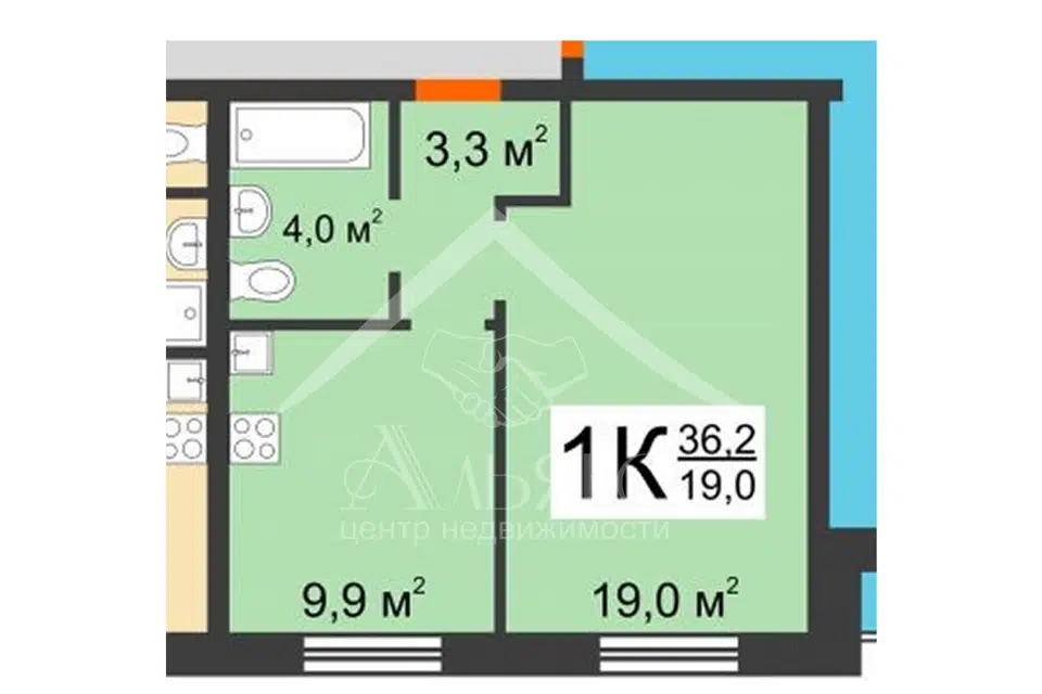 Продаётся 1-комнатная квартира, 36.2 м²