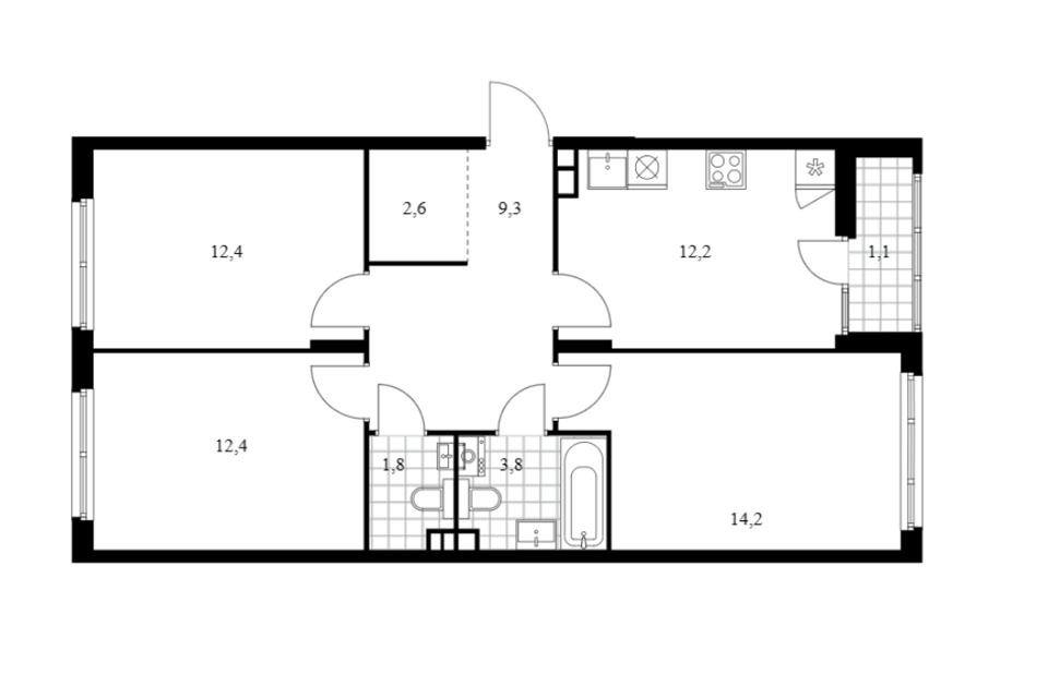 Продаётся 3-комнатная квартира, 69.8 м²