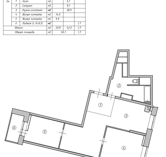 Продаётся 2-комнатная квартира, 66.1 м²