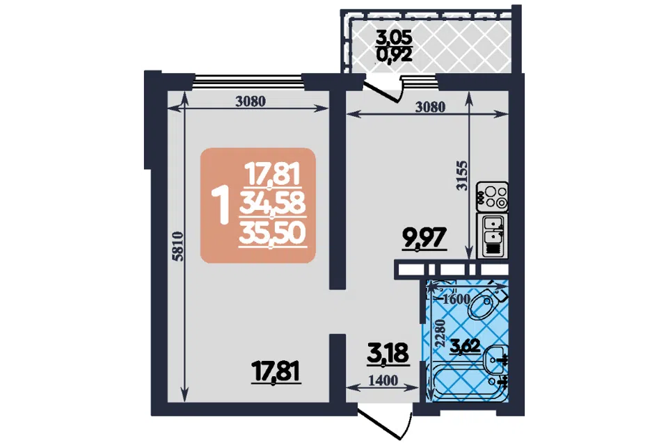 Продаётся 1-комнатная квартира, 36 м²