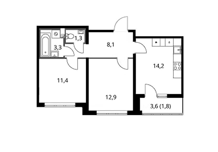 Продаётся 2-комнатная квартира, 53 м²