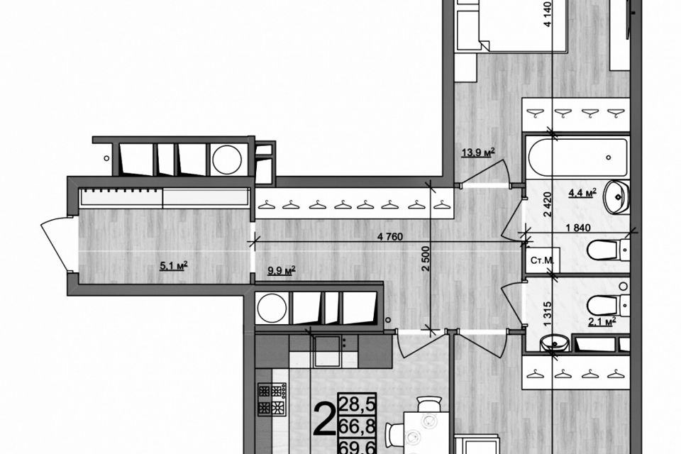 Продаётся 2-комнатная квартира, 70 м²