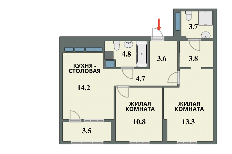 Продаётся 2-комнатная квартира, 58.4 м²