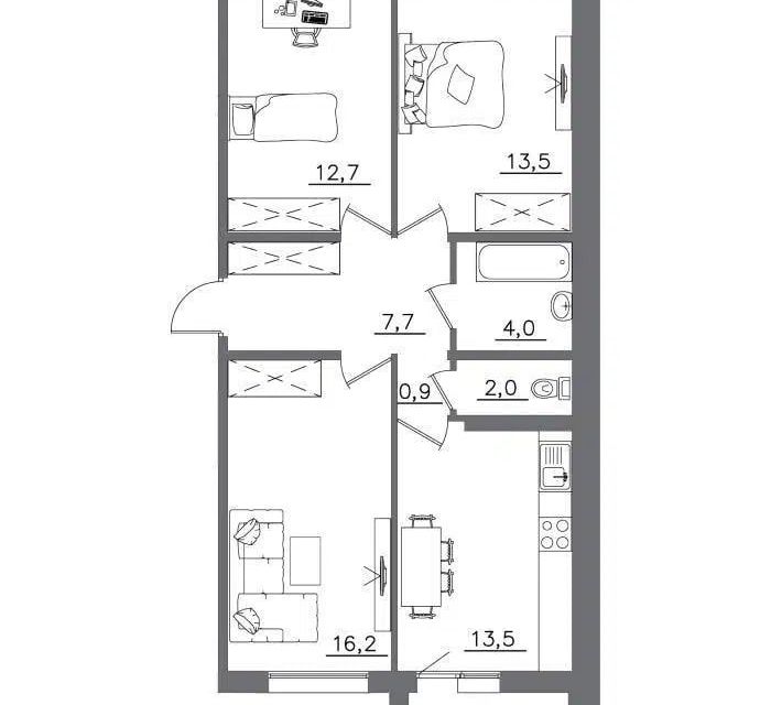 Продаётся 3-комнатная квартира, 72.8 м²