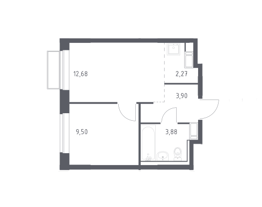 Продаётся 1-комнатная квартира, 32.23 м²