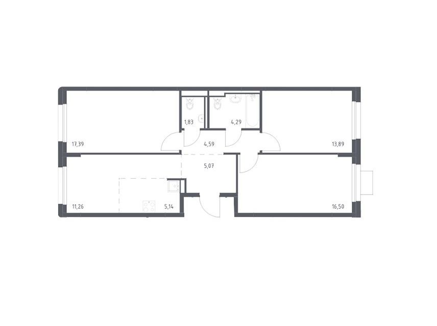 Продаётся 3-комнатная квартира, 79.96 м²