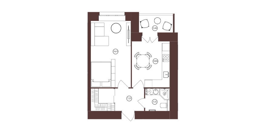 Продаётся 1-комнатная квартира, 40.7 м²