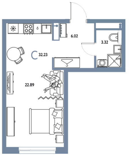 Продаётся 1-комнатная квартира, 32.23 м²