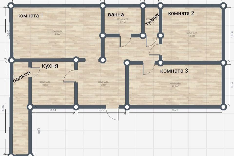 Продаётся 3-комнатная квартира, 69.2 м²