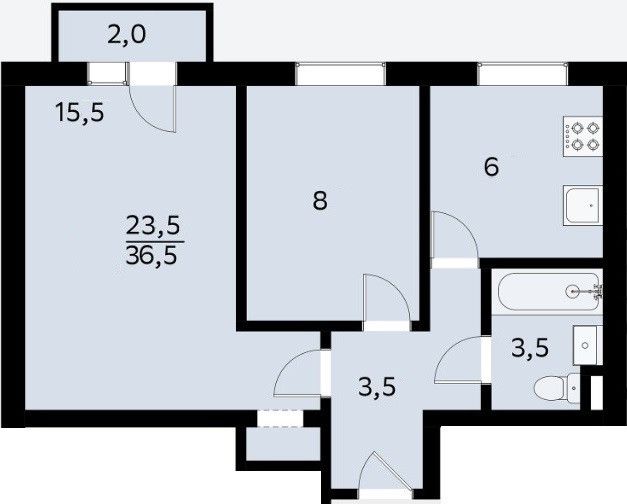 Продаётся 2-комнатная квартира, 36.5 м²