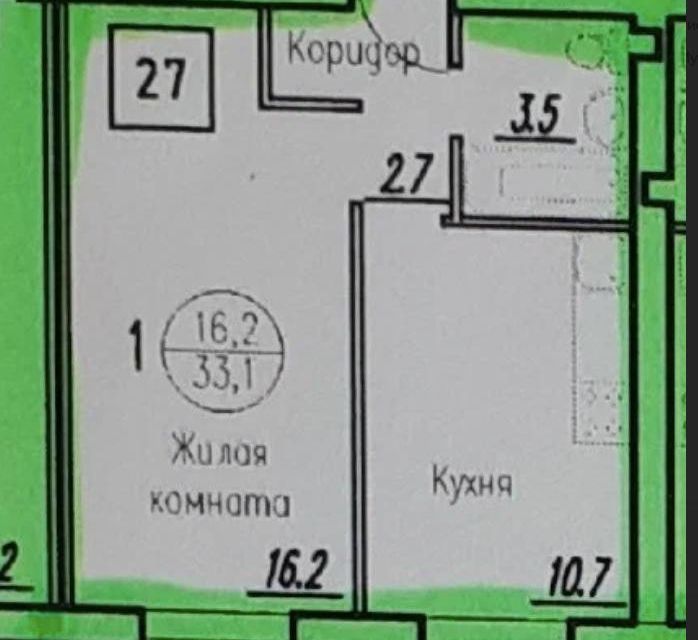Продаётся 1-комнатная квартира, 33.1 м²