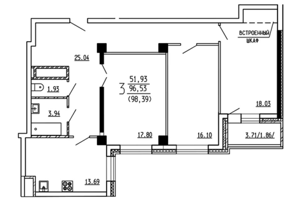 Продаётся 3-комнатная квартира, 98.3 м²