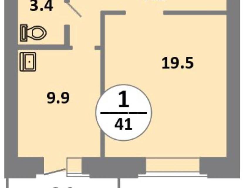 Продаётся 1-комнатная квартира, 40.7 м²