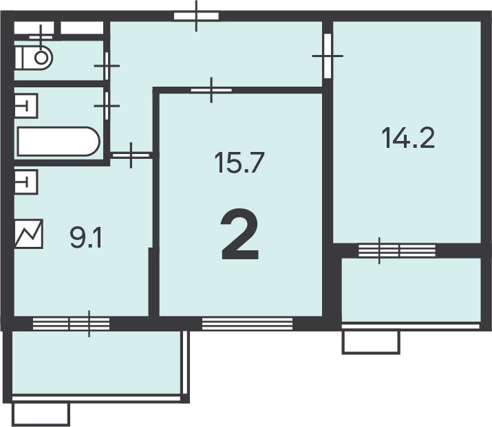Продаётся 2-комнатная квартира, 50.8 м²