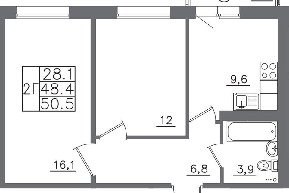 Продаётся 2-комнатная квартира, 50.5 м²