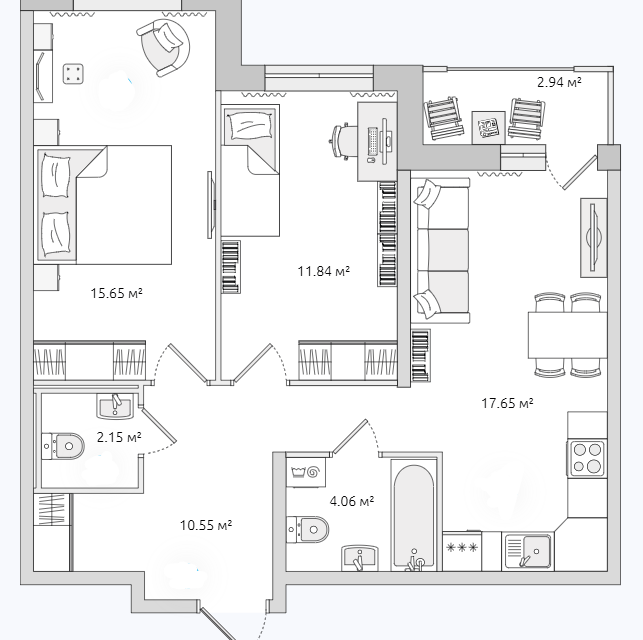 Продаётся 2-комнатная квартира, 61 м²