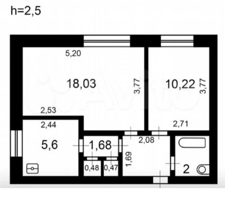 Продаётся 2-комнатная квартира, 42.1 м²