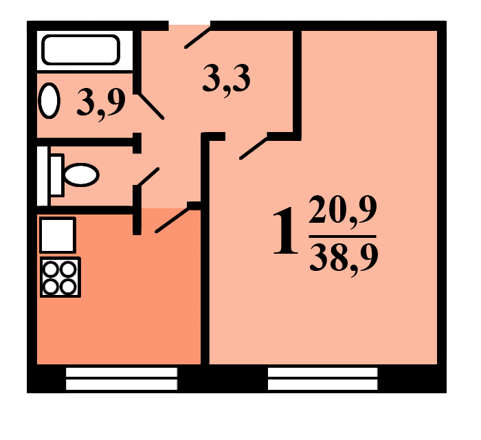 Продаётся 1-комнатная квартира, 39 м²