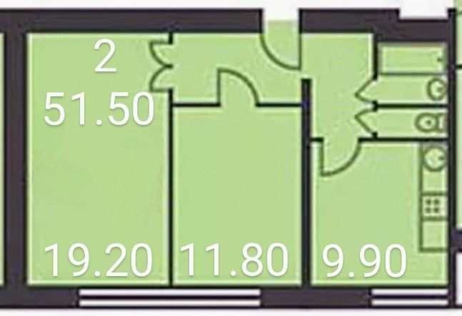 Продаётся 2-комнатная квартира, 51.5 м²