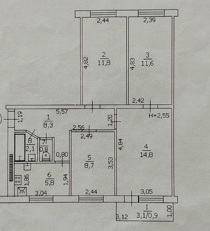Продаётся 4-комнатная квартира, 67 м²