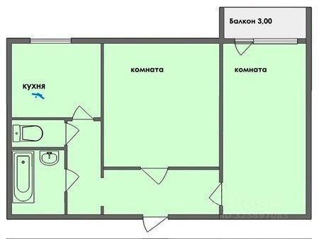 Продаётся 2-комнатная квартира, 45.3 м²