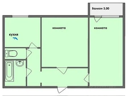 Продаётся 2-комнатная квартира, 45.3 м²