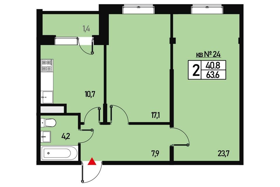 Продаётся 2-комнатная квартира, 63.6 м²