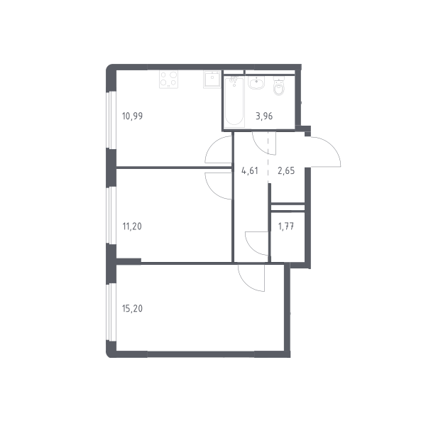 Продаётся 2-комнатная квартира, 50.38 м²