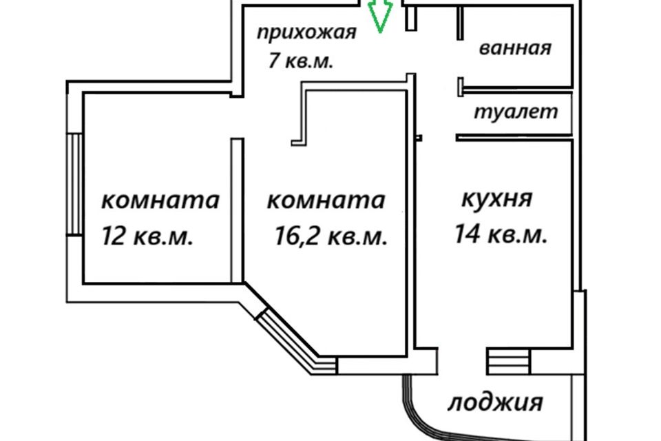 Продаётся 2-комнатная квартира, 56.3 м²