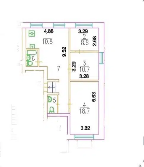 Продаётся 3-комнатная квартира, 71.2 м²