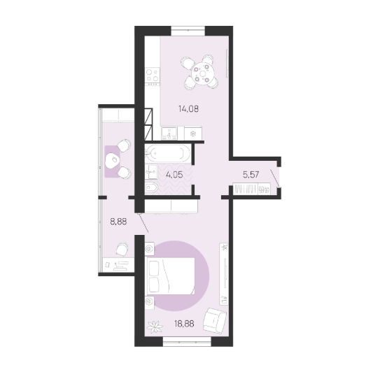 Продаётся 1-комнатная квартира, 47.02 м²