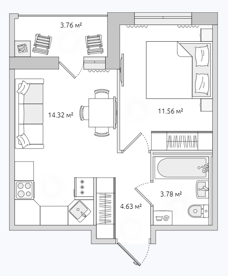 Продаётся 1-комнатная квартира, 34.4 м²