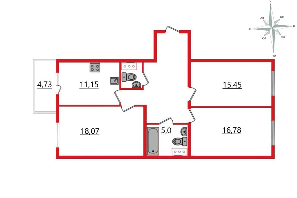 Продаётся 3-комнатная квартира, 82.1 м²