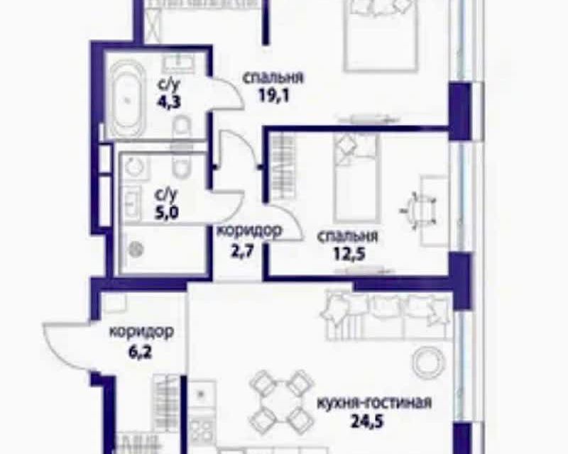 Продаётся 3-комнатная квартира, 74 м²