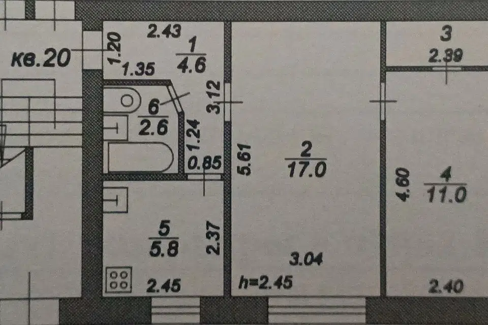 Продаётся 2-комнатная квартира, 43.2 м²