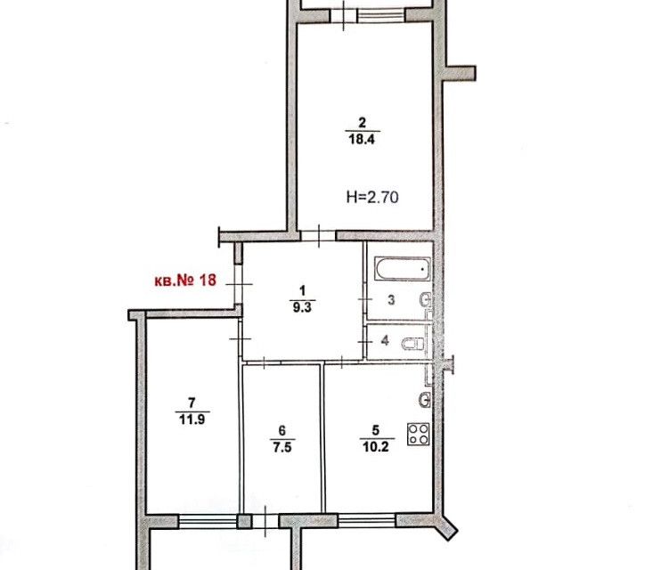 Продаётся 3-комнатная квартира, 62 м²
